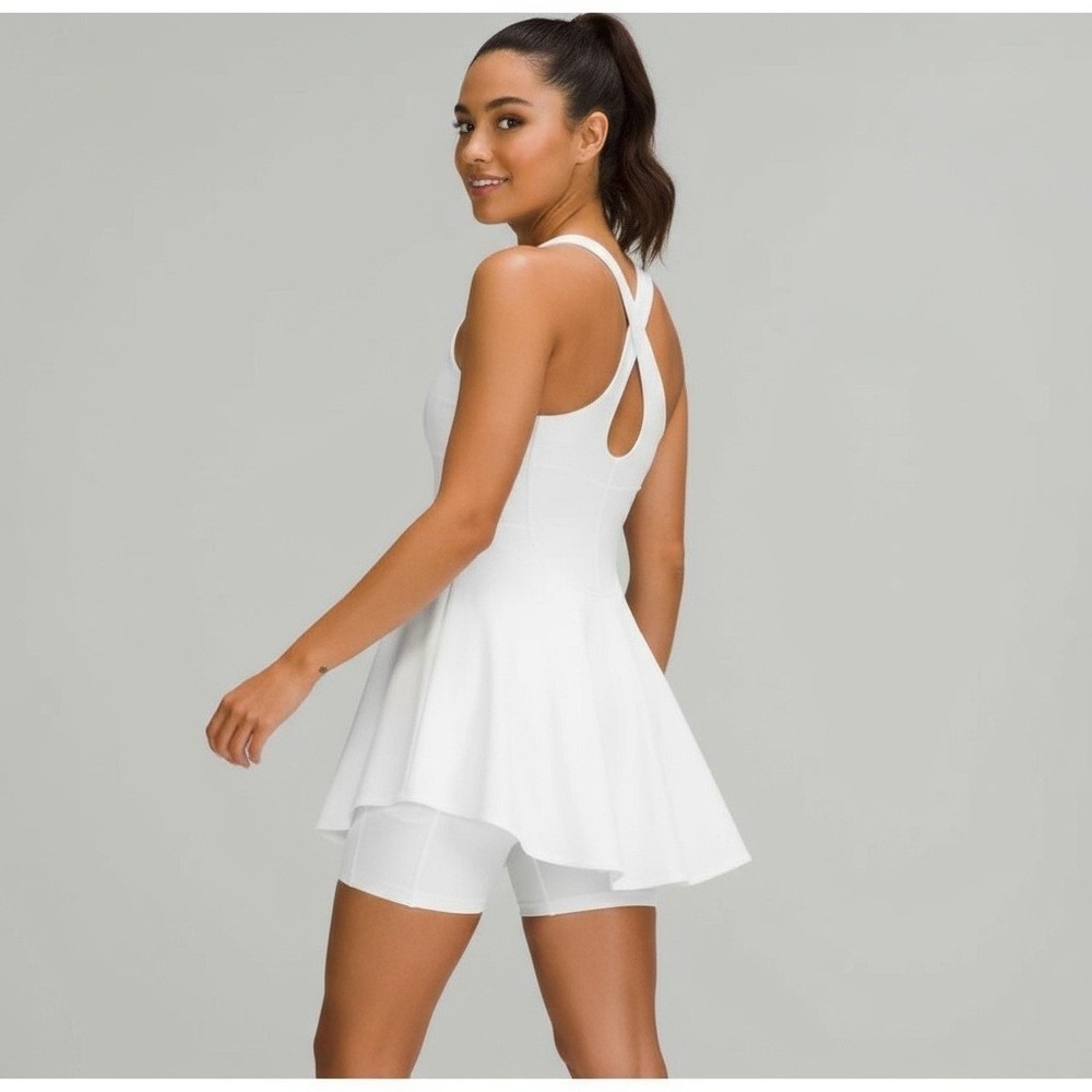 Lululemon Everlux Court Crush Tennis Dress Women 4 White Excellent Crossback